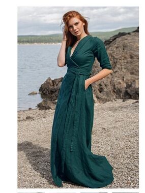 Visible Art Emerald Green Linen Maxi Wrap Size 2X